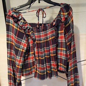 Checked Ruffle Long Sleeve